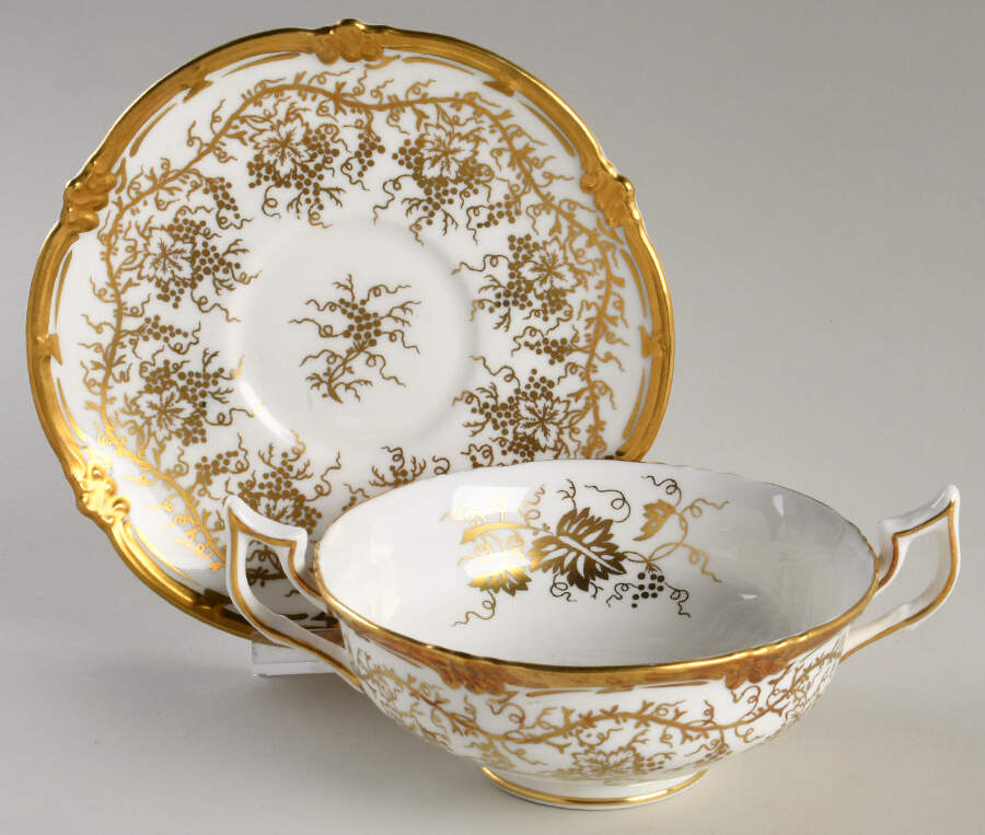 King's Plate Footed Cream Soup Bowl & Saucer Set by Coalport-1