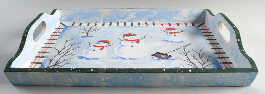 Snowman Wood Rectangular Handled Tray by Cook's Bazaar-1