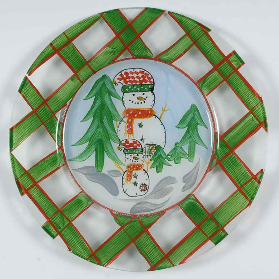 Snowman 13" Round Glass Plate by Cook's Bazaar-1
