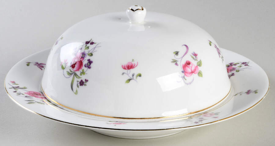 English Rosebud (Smooth Edge) Muffin Dish & Lid by Crown Staffordshire-1
