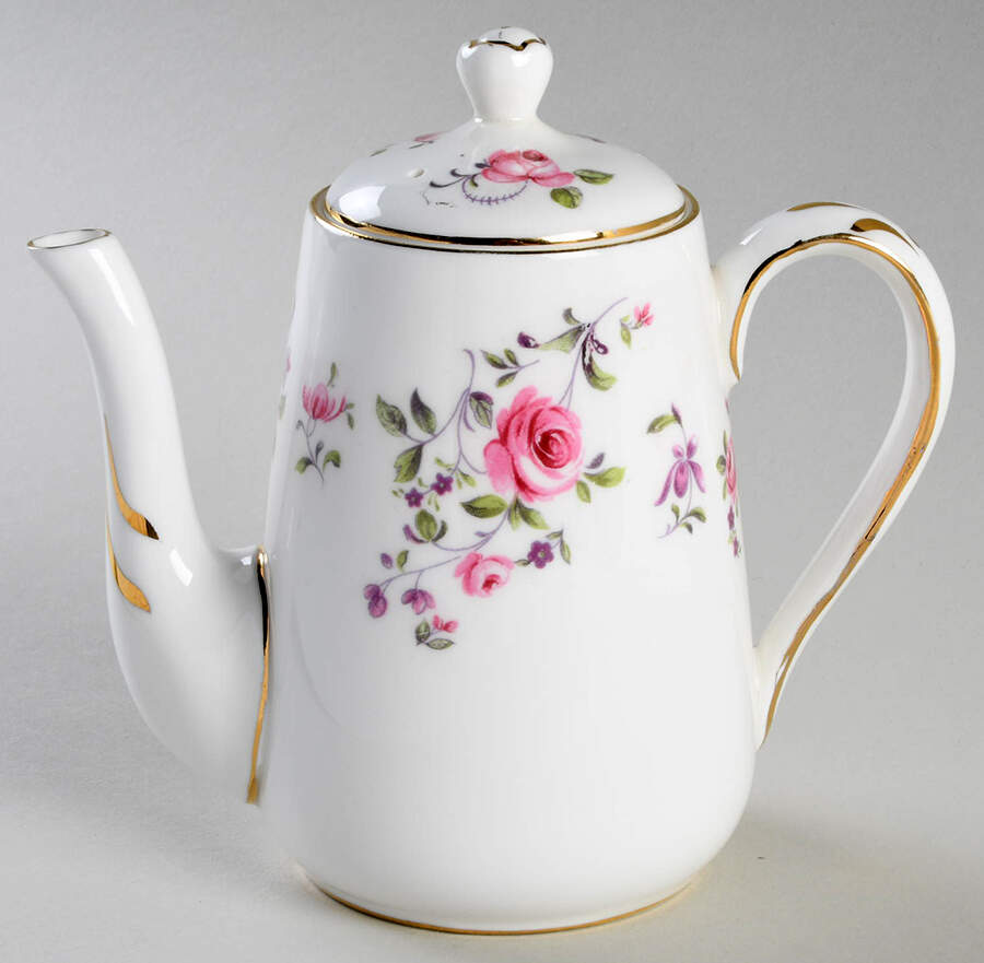 English Rosebud (Smooth Edge) Mini Coffee Pot & Lid by Crown Staffordshire-1