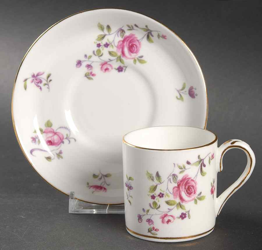 English Rosebud (Smooth Edge) Flat Demitasse Cup & Saucer Set by Crown Staffordshire-1