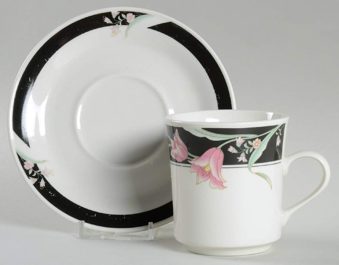 Serena (Cream Background) Flat Cup & Saucer Set by China Pearl-1