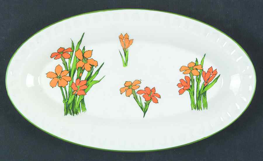Devon (Smooth, Green Trim) Relish by Crown Staffordshire-1