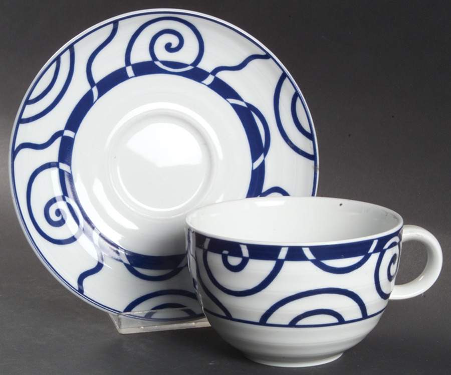 Blue Spiral Flat Cup & Saucer Set by Crate & Barrel-1