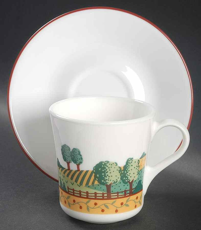 Landscape (Corelle) Flat Cup & Saucer Set by Corning Corelle-1