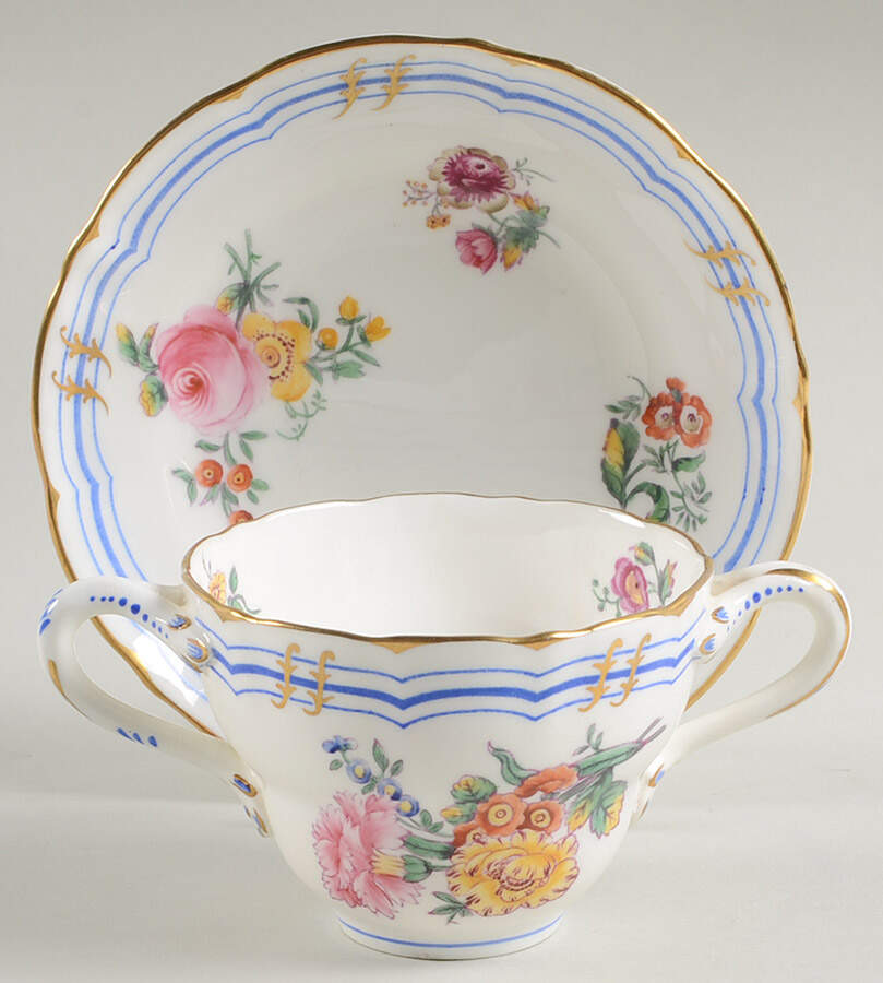 Old Coalport (Gold Trim) Flat Bouillon Cup & Saucer by Coalport-1