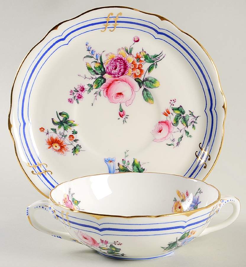 Old Coalport (Gold Trim) Flat Cream Soup Bowl & Saucer Set by Coalport-1
