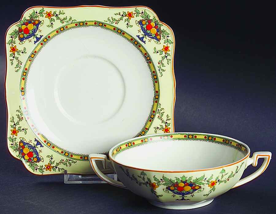 A1476 (Round, Scalloped) Flat Cream Soup Bowl & Saucer Set by Crown Ducal-1