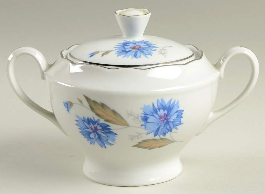 Cornflower (Platinum Trim) Sugar Bowl & Lid by Cmielow (Poland)-1