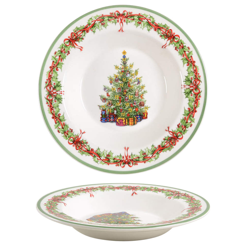 Holiday Celebrations (Green Trim) Large Rim Soup Bowl by Christopher Radko-1