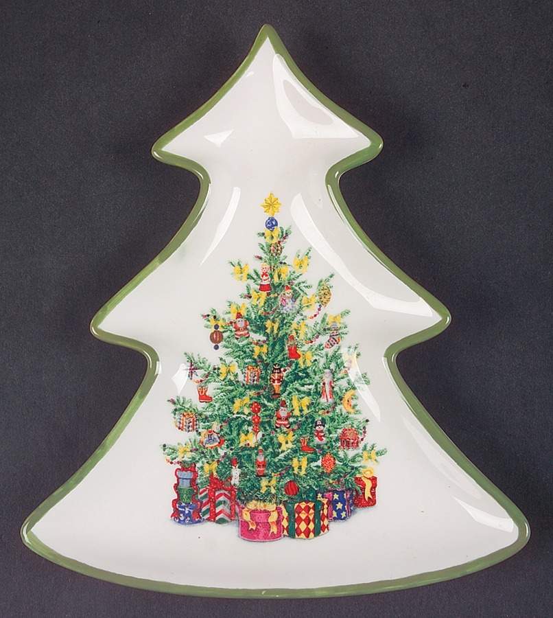 Holiday Celebrations (Green Trim) Small Tree Shaped Dish by Christopher Radko-1