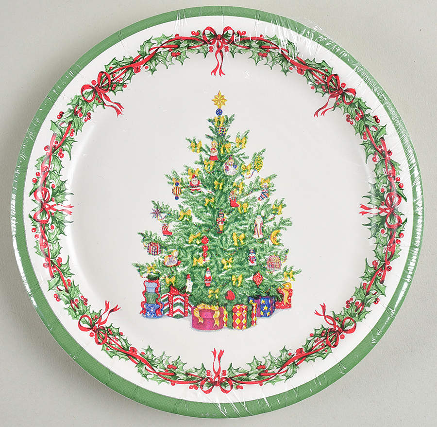 Holiday Celebrations (Green Trim) (Pack of 12) Paper Luncheon Plates by Christopher Radko-1