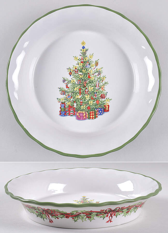 Holiday Celebrations (Green Trim) 10" Pie Baking Plate by Christopher Radko-1