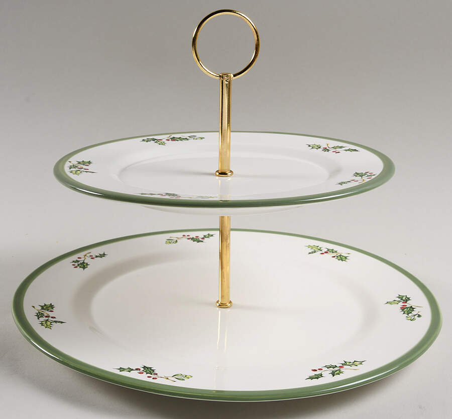 Holiday Celebrations (Green Trim) 2 Tiered Serving Tray (Dinner & Salad Plate) by Christopher Radko-1