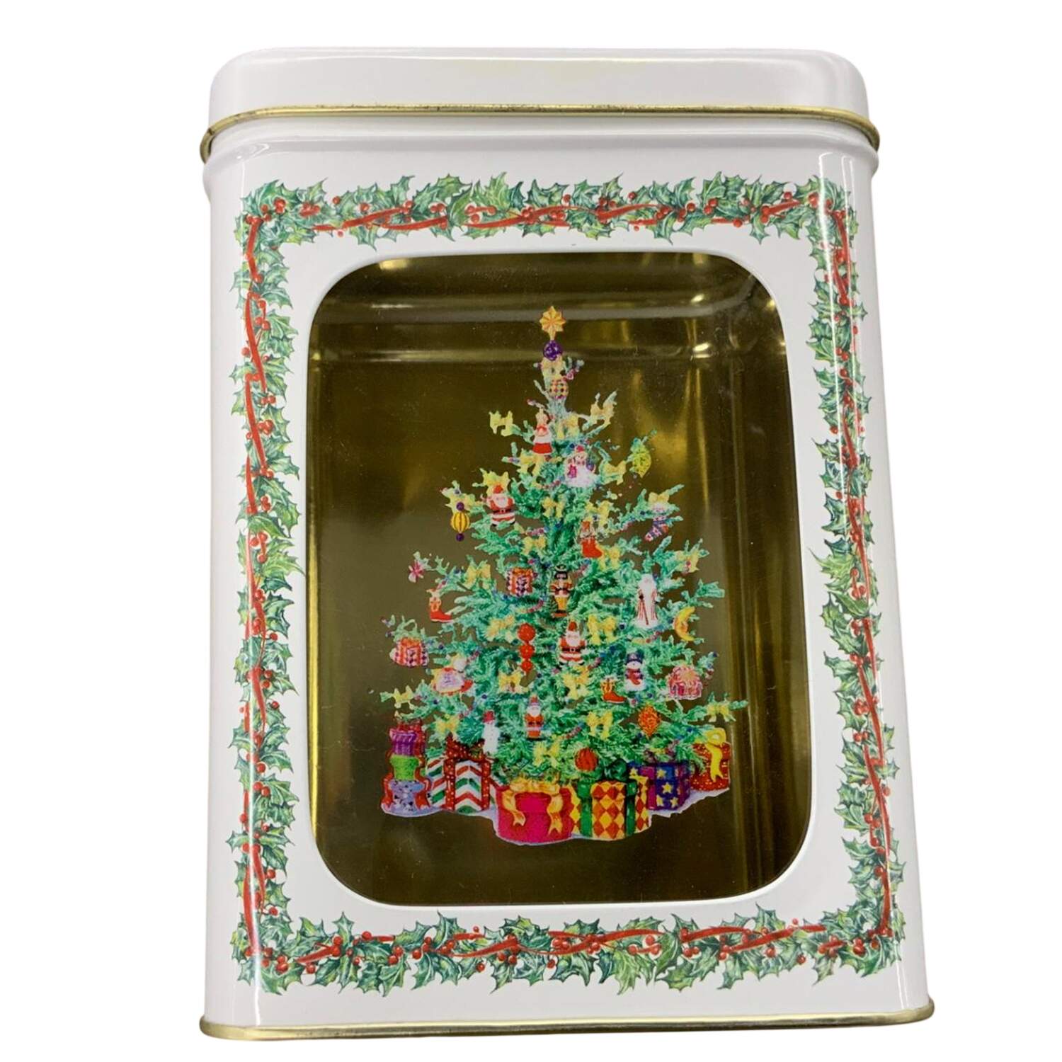 Holiday Celebrations (Green Trim) Square Storage Tin W/Lid by Christopher Radko-1