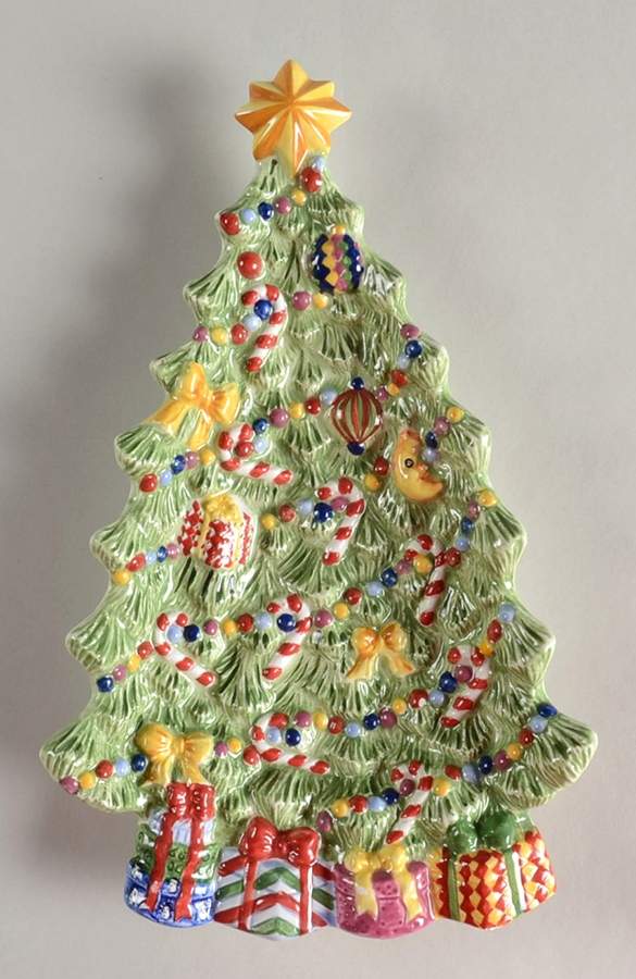 Holiday Celebrations (Green Trim) Large Tree Shaped Dish by Christopher Radko-1