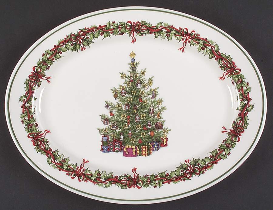 Holiday Celebrations (Green Trim) 14" Oval Serving Platter by Christopher Radko-1