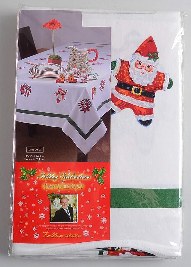 Holiday Celebrations (Green Trim) 60" X 104" Oblong Tablecloth by Christopher Radko-1
