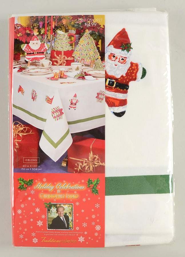 Holiday Celebrations (Green Trim) 60" X 120" Oblong Tablecloth by Christopher Radko-1