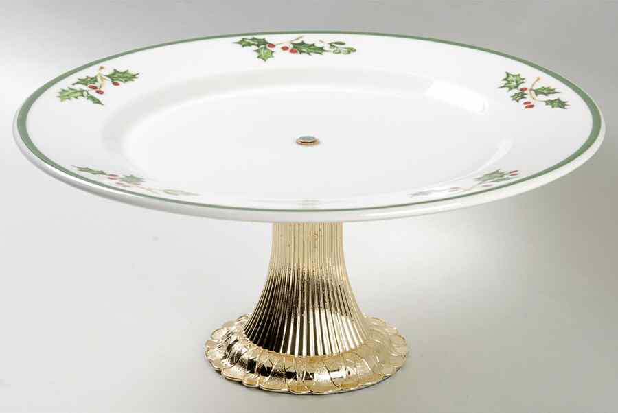 Holiday Celebrations (Green Trim) Cake Stand with 4"-5" Metal Pedestal  Hc by Christopher Radko-1