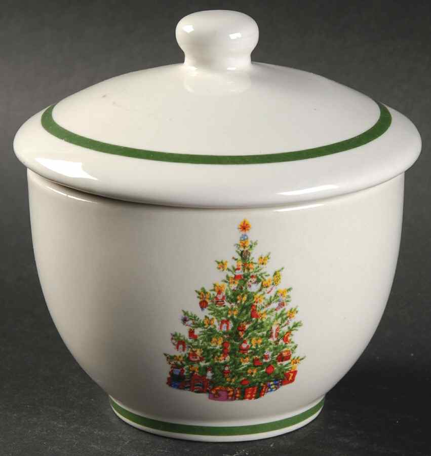 Holiday Celebrations (Green Trim) Sugar Bowl & Lid by Christopher Radko-1