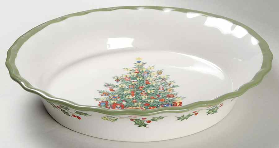 Holiday Celebrations (Green Trim) 10" Pie Baking Plate by Christopher Radko-1