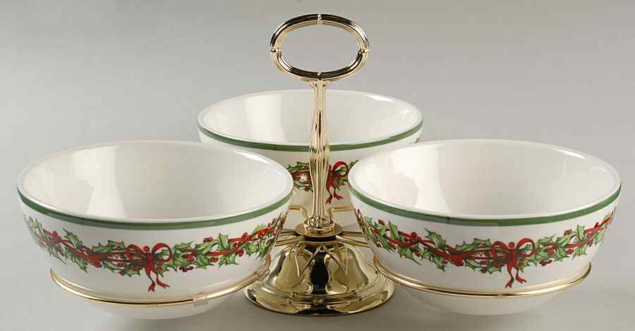 Holiday Celebrations (Green Trim) 7" x 12" 3-Part Relish & Metal Stand (CERC) HC by Christopher Radko-1
