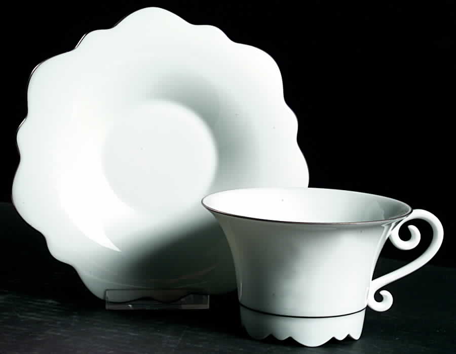 Samoa Platinum (Platinum Trim and Verge) Flat Cup & Saucer Set by Jean Louis Coquet-1