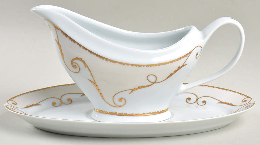 Follement (Gold Trim) Gravy Boat & Underplate by Christian Lacroix-1