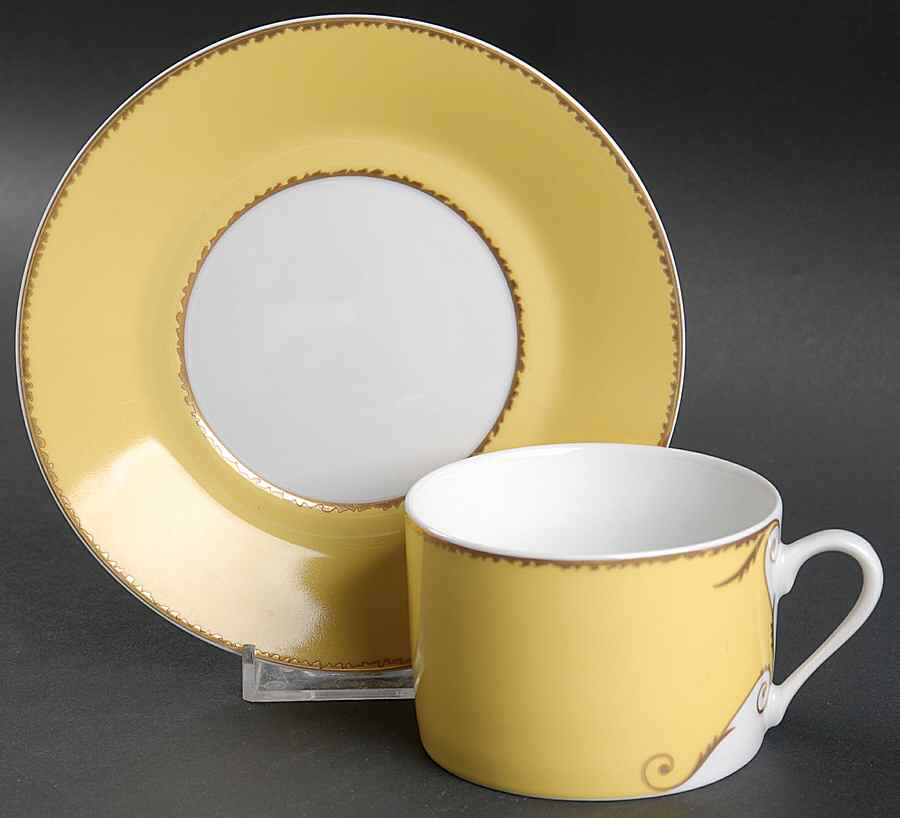 Follement (Gold Trim) Flat Cup & Saucer Set by Christian Lacroix-1