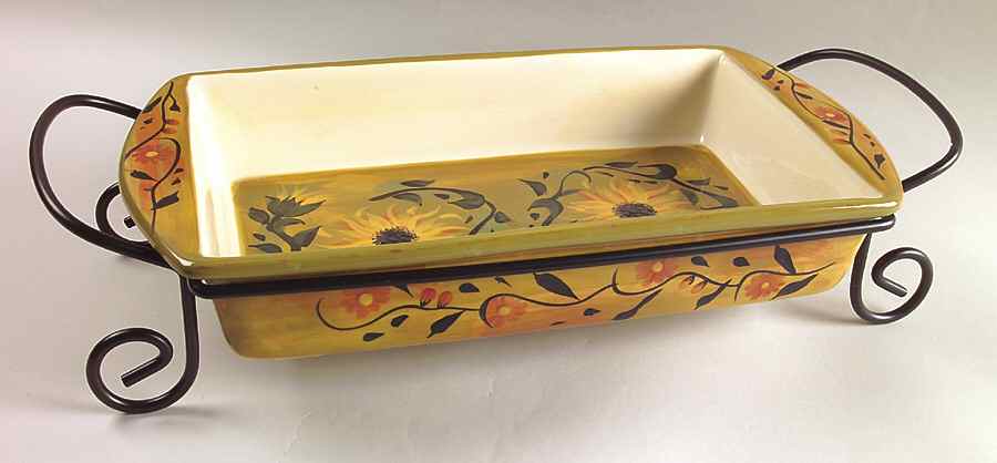 Sunflower (Scalloped Edge) 16" Rectangular Baker with Metal Stand by Certified International-1