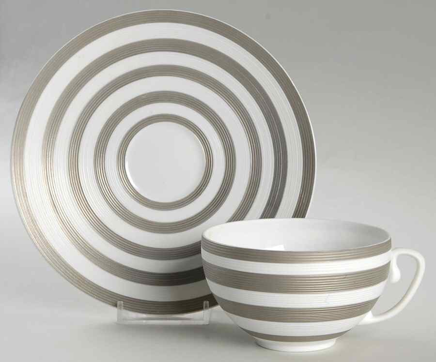 Raye Platine (Platinum) Flat Cup & Saucer Set by Jean Louis Coquet-1