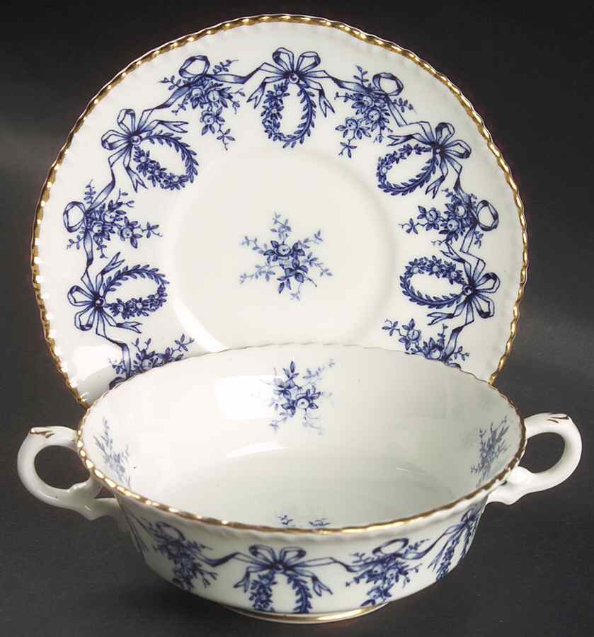 Queensbury Blue (Rope Edge) Flat Cream Soup Bowl & Saucer Set by Coalport-1