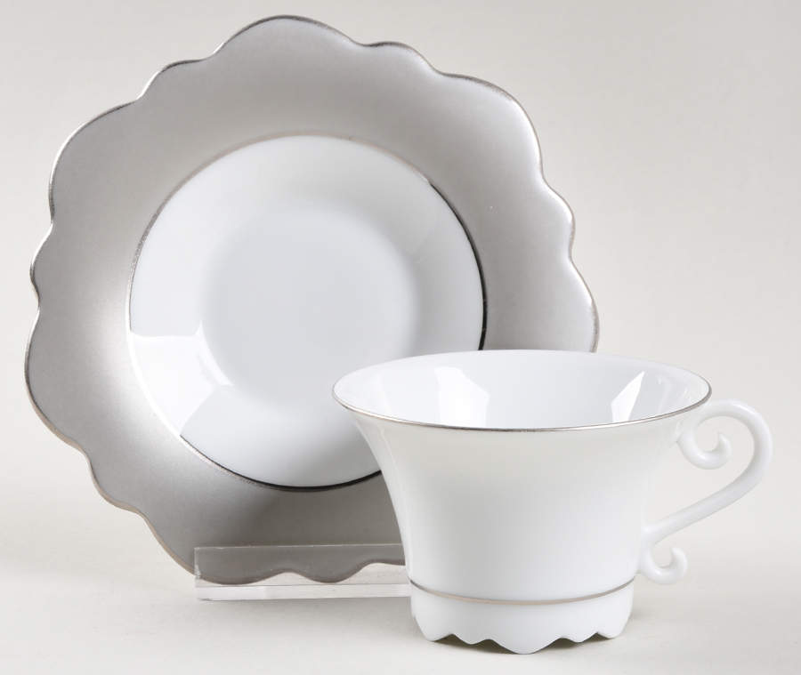 Samoa Gray Silver Flat Demitasse Cup & Saucer Set by Jean Louis Coquet-1
