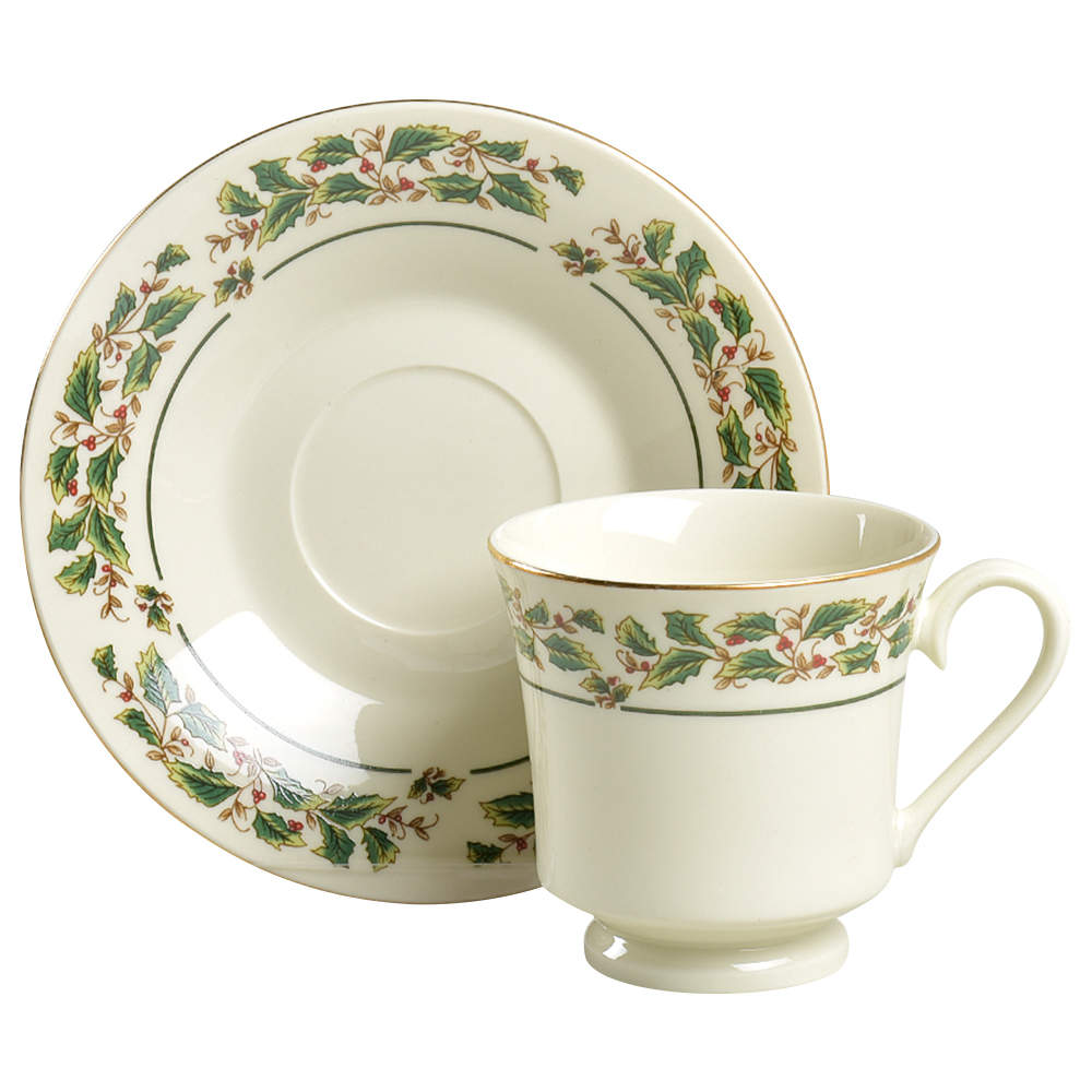 Holly Traditions Footed Cup & Saucer Set by Cambridge Potteries-1