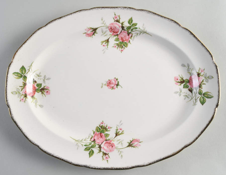 Moss Rose (Brushed Gold Trim) 12" Oval Serving Platter by Canonsburg-1