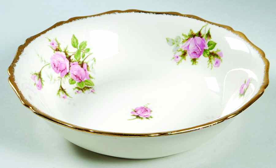 Moss Rose (Brushed Gold Trim) 8" Round Vegetable Bowl by Canonsburg-1