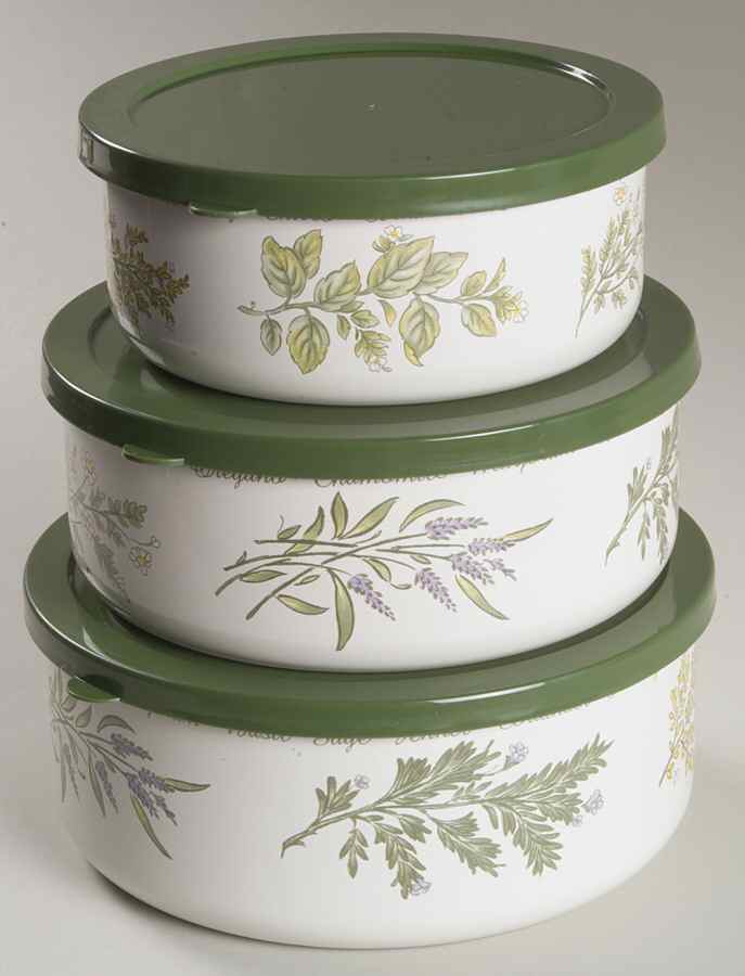 Thymeless Herbs (Corelle) (3 Piece) Metal Bowl W/Plastic Lids (5", 6", 7") by Corning Corelle-1