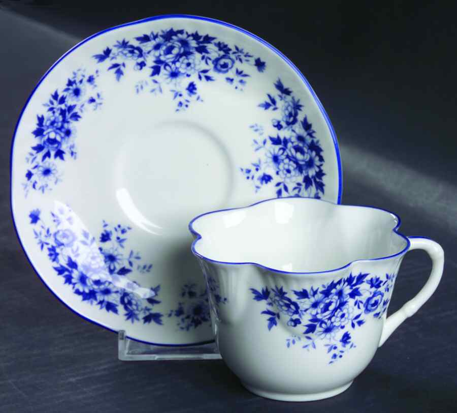 Petite Blue Flat Cup & Saucer Set by Crown Staffordshire-1