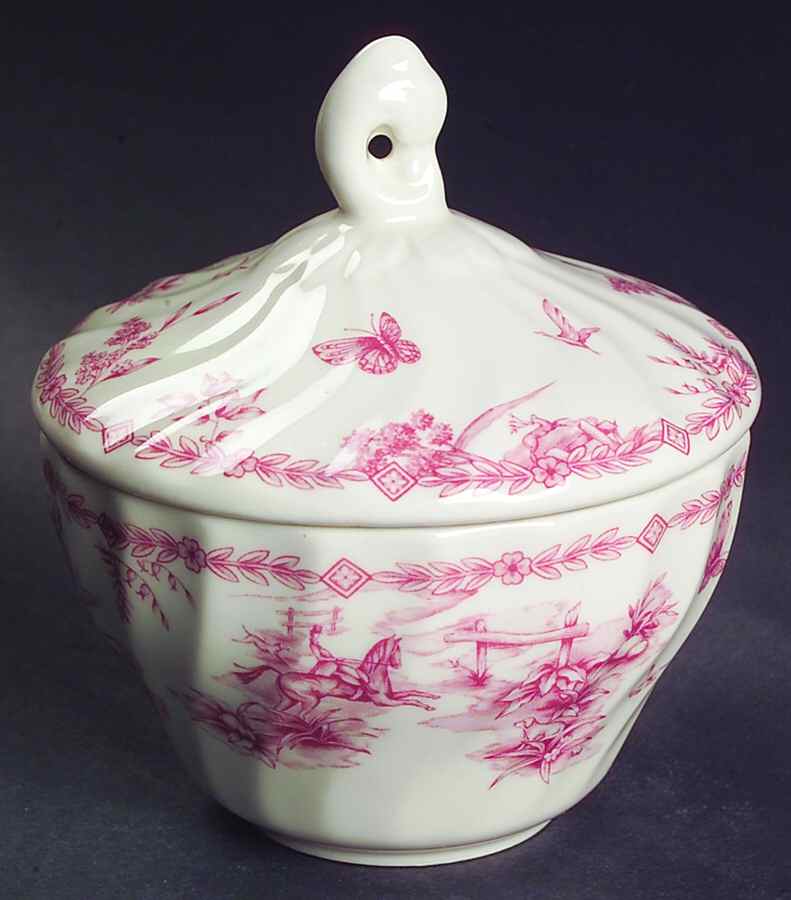 Toile Pink (Scalloped) Sugar Bowl & Lid by Churchill-1