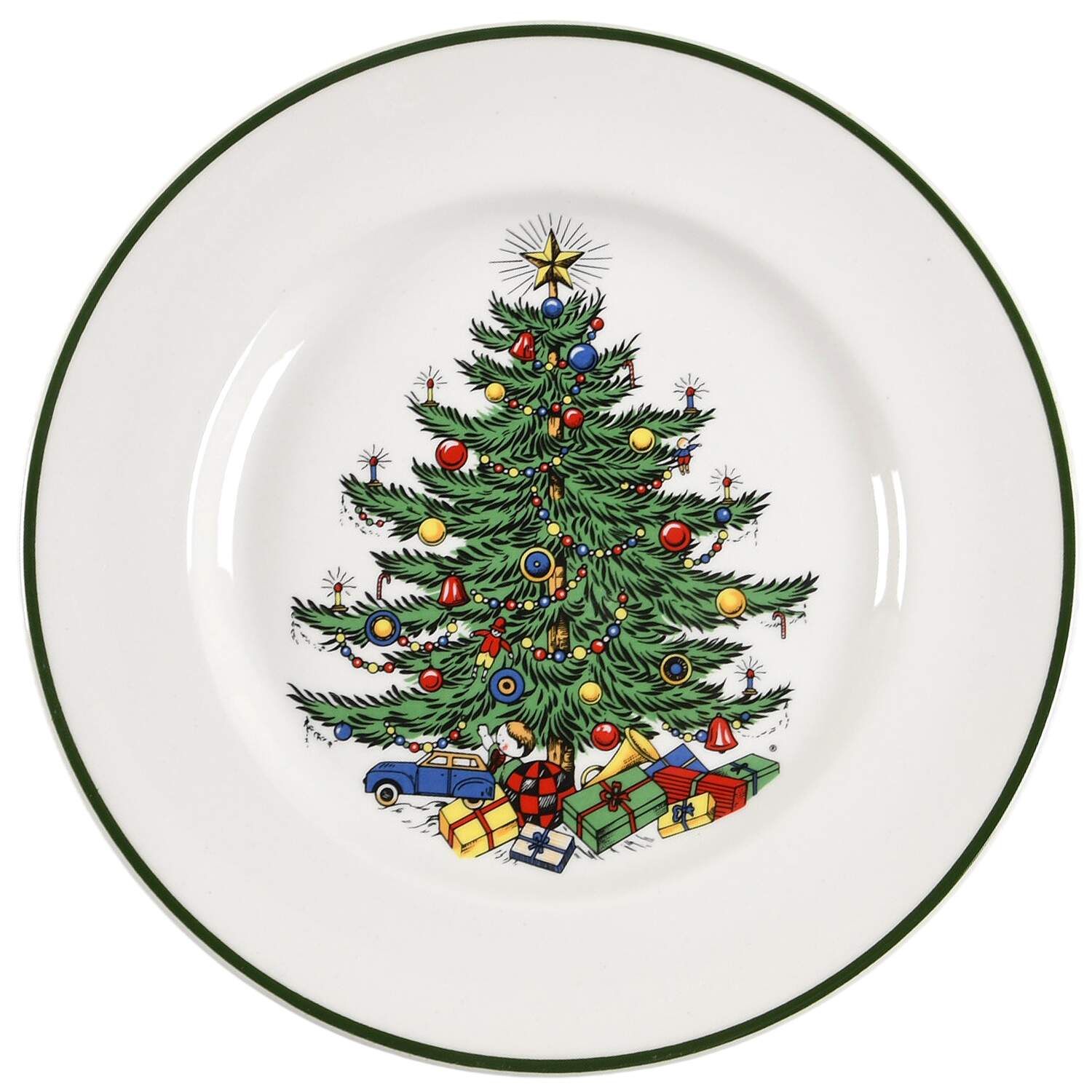 Christmas Tree (Narrow Green Band, White) Salad Plate by Cuthbertson-1