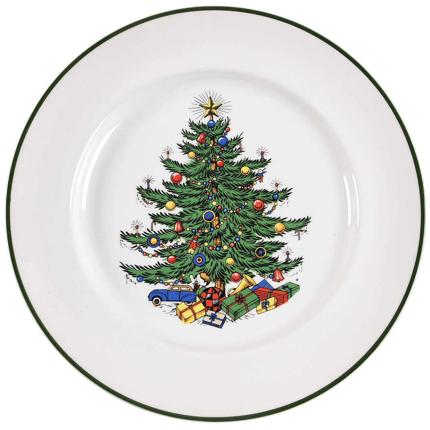 Christmas Tree (Narrow Green Band, White) Dinner Plate by Cuthbertson-1