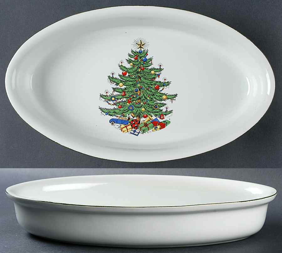 Christmas Tree (Narrow Green Band, White) 13" Oval Baker by Cuthbertson-1