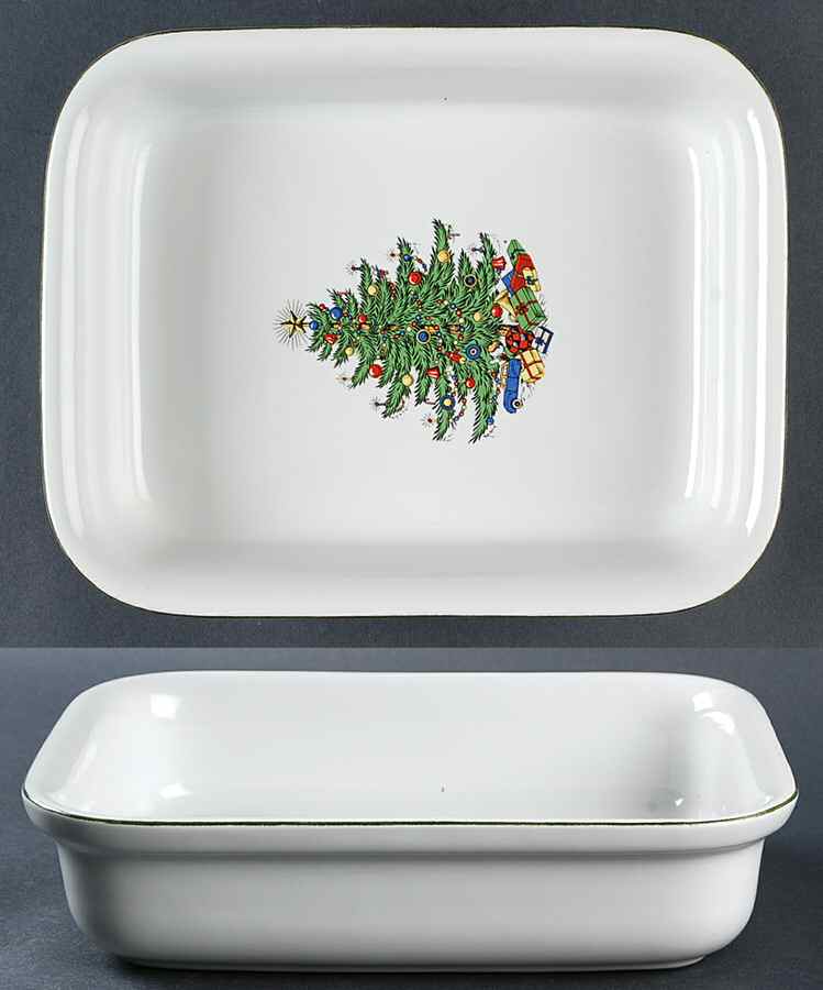 Christmas Tree (Narrow Green Band, White) 9" Rectangular Baker by Cuthbertson-1