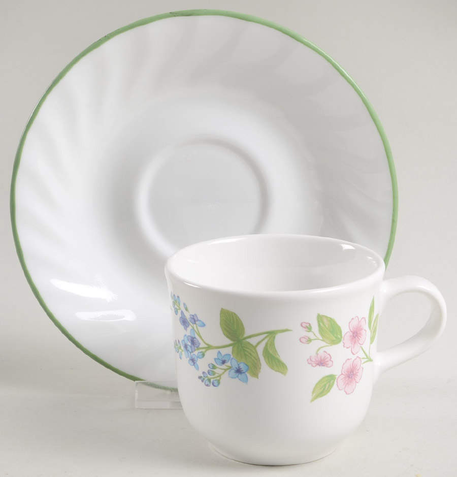 Delicate Array (Corelle) Flat Cup & Saucer Set by Corning Corelle-1