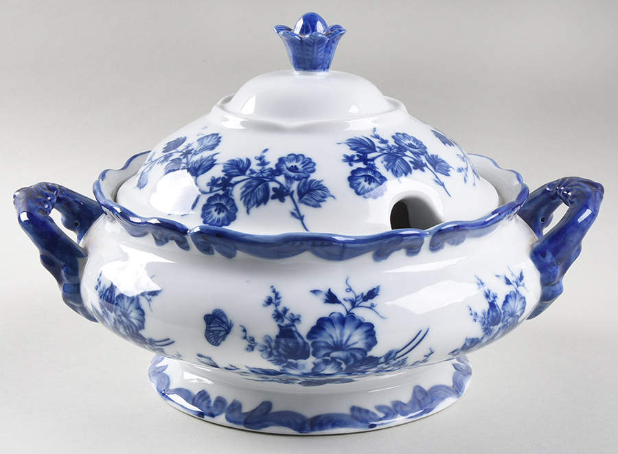 Blue And White Tureen & Lid by Cracker Barrel-1