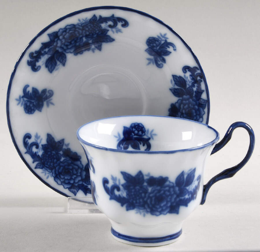 Blue And White Footed Cup & Saucer Set by Cracker Barrel-1