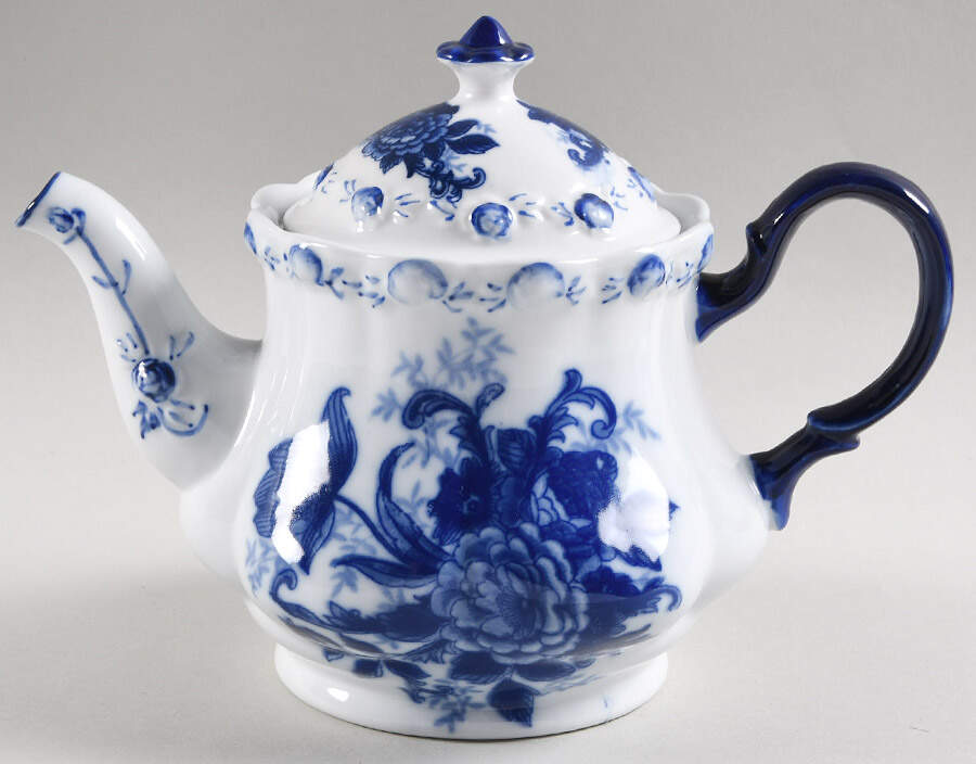 Blue And White Teapot & Lid by Cracker Barrel-1
