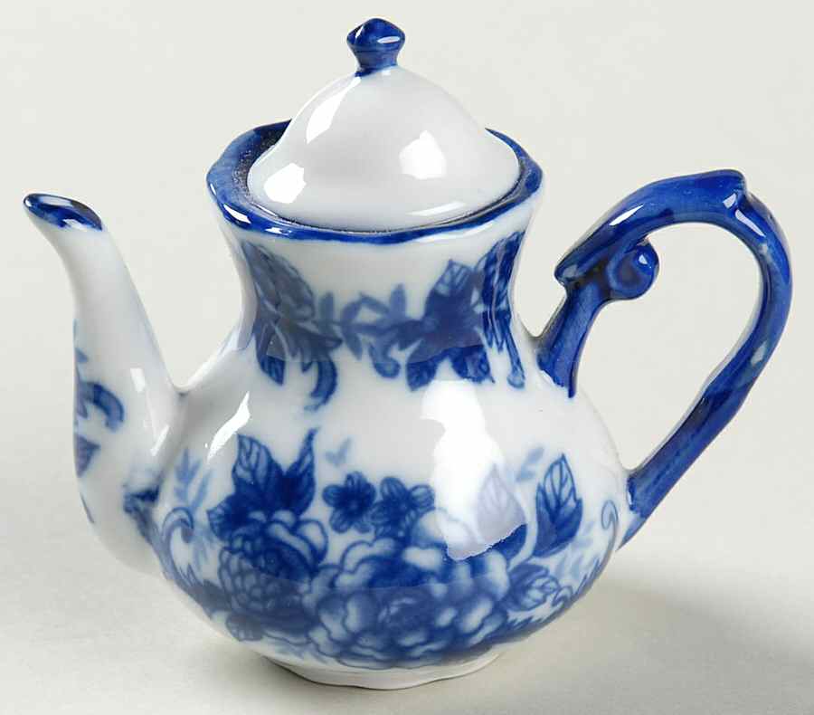 Blue And White 1 Piece Toy Teapot with Lid by Cracker Barrel-1